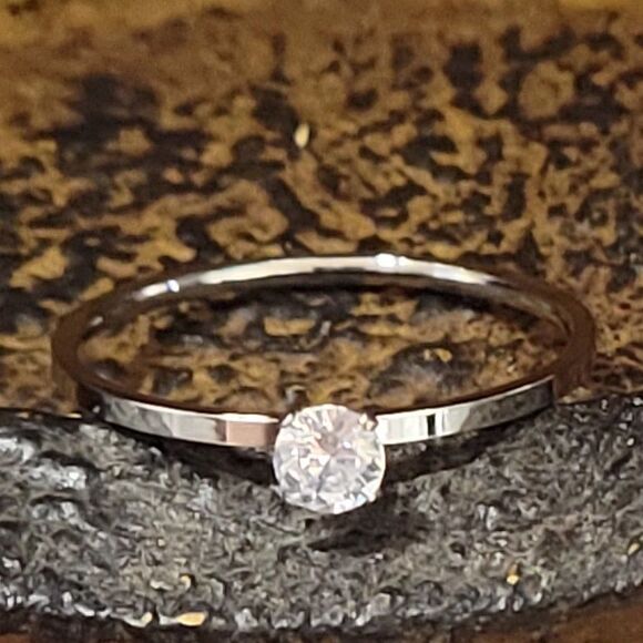 Women's Dainty Prong Round Solitaire Promise Ring - Girls Pinky Ring - Picture 5 of 9